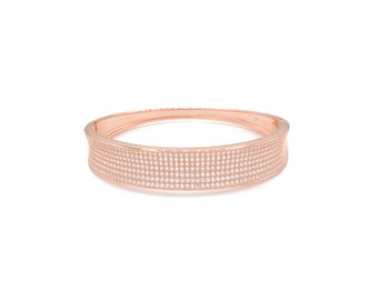 5.57 TCW Brilliant Round Cut Created Diamond Pave Bangle 925 Sterling Silver with Lock Rose Gold Tone