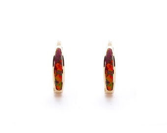 Real 14K Yellow / White Gold Light Blue Opal Earrings Hoop Huggie_SINGLE EARRING