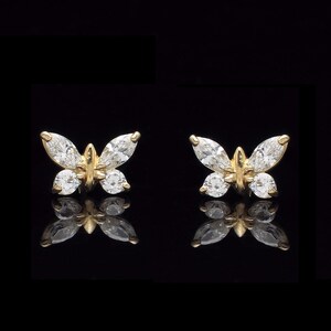 0.40tcw Created Diamond Solid Butterfly Earrings 14k Yellow Gold Screwback Studs