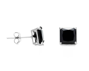 14k Gold 0.36-6.00 ct. T.W. Black Princess-cut Created Diamond Solitaire Earrings, Push-back