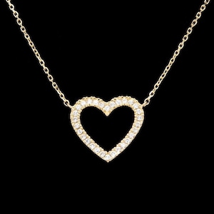16&quot; Open Heart Love Necklace 14k Yellow Gold 0.15tcw Created Diamond Pendant