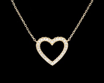 16" Open Heart Love Necklace 14k Yellow Gold 0.15tcw Created Diamond Pendant