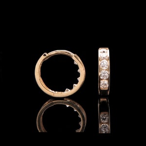 0.10Ct Created Diamond Huggie Hoop Earrings 14K Yellow / White Gold Round Cut VVS1 10mm