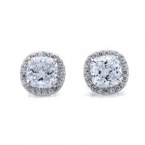 925 Sterling Silver Halo 2.00ct Cushion-cut Created Diamond Gemstone Stud Earrings, Push back