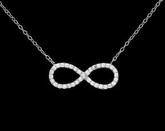 Infinity Necklace 0.50tcw Created Diamond 925 Sterling Silver 16"-18" Chain / Yellow Gold Tone