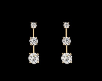 1.20CT T.W. Round Cut Created Diamond Earrings 14K Yellow Gold Graduated Studs