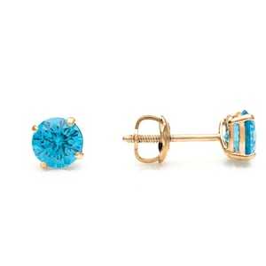 14K Yellow Gold Solitaire Created Gemstones Earrings Round Screwback Studs 0.05ct-8ct