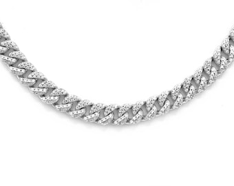 Pave Miami Cuban Curb Link Chain Created Diamond 3.84TCW  Box Chain Necklace Sterling Silver 925 10"-28", choker, bridal, wedding, for her