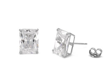 5.24 twc Created Diamond Emerald Cut Solitaire Earrings Solid 14K Yellow or White Gold Basket Studs, Push-back