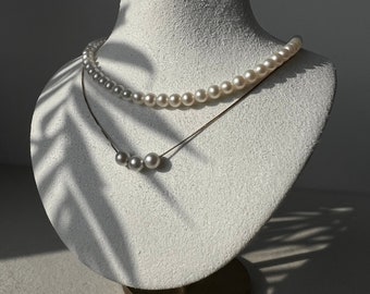 Natural Pearl Necklace Round shape Beaded with 14K Yellow / White Gold clasp and Beads (optional)