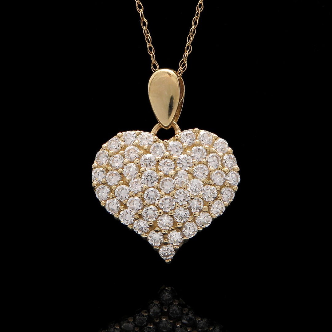 1.00CT Created Diamond Pave Heart Pendant 14 Yellow Gold - Etsy