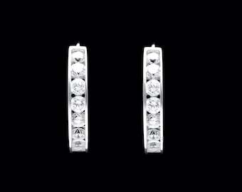 1.00Ct Created Diamond Huggie Hoop Earrings 14K White Gold Round Cut VVS1 15mm
