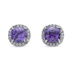 925 Sterling Silver Halo 2.00ct Cushion-cut Created Diamond Gemstone Stud Earrings, Push back