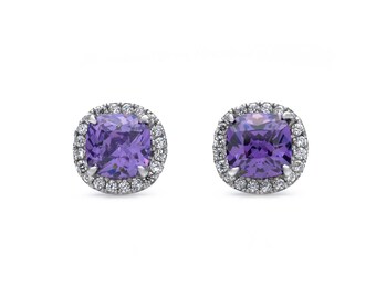 925 Sterling Silver Halo 2.00ct Cushion-cut Created Diamond Gemstone Stud Earrings, Push back