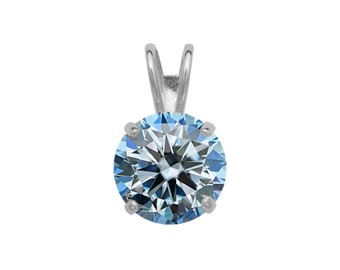 14k Gold Ocean Blue Moissanite Pendant 0.25-2.75ct D VVS1 Diamond Brilliant Round Solitaire 14K Yellow Gold, White Gold Charm GIA certified