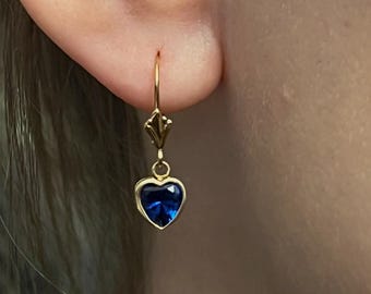 14K Yellow Gold 1.5ct Heart Gemstone Bezel Leverback Birthstone Dangle Earrings