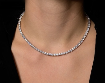 4mm Tennis Necklace CZ Sterling Silver, Luxury Layering Necklace, Diamond Simulant Jewelry, Bridal Statement Necklace