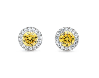 925 Sterling Silver Halo 1.00ct Round-Cut Created Diamond Gemstone Stud Earrings, Push back