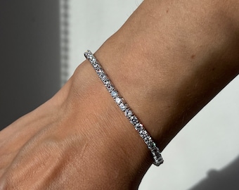Moissanite Tennis Bracelet 3mm 6.00TCW Diamond Round Cut 925 Sterling Silver, for women, for man
