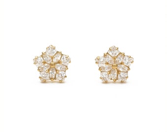 1ct Marquise & Princess Created Diamond Cluster Earrings 14k Yellow Gold Studs