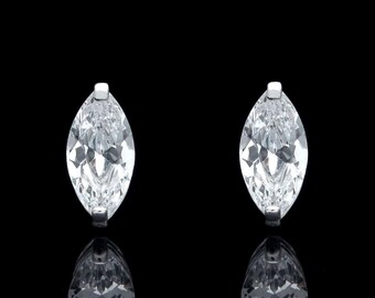 Marquise Cut Moissanite Earrings Diamonds 0.50-1.90ct T.W. Solitaire Earrings Studs Real 14K White Gold Heavy Basket, for women, for men