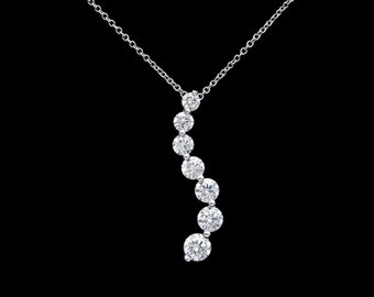 1.50ct T.W Created Diamond Journey Graduated Pendant Solid 14k Yellow/White Gold Charm