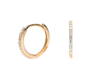 0.15 TCW Created Diamond Huggie Hoop Earrings Solid 14K Yellow, White or Rose Gold or Sterling silver 925 Round VVS1