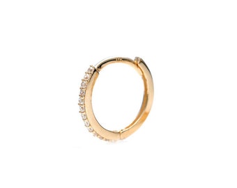 0.075TCW Created Diamond Huggie Hoop Earring Solid 14K Yellow White Rose  or Sterling silver 925 Gold Round VVS1, SINGLE EARRING