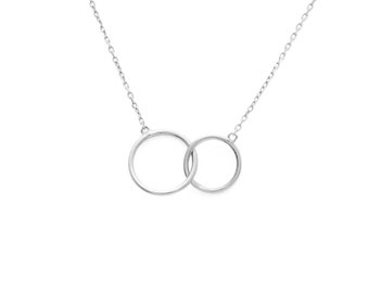 Eternity Ring Circles Pendant 14K Solid White Gold or Yellow Gold Necklace 16" Cable Chain Set