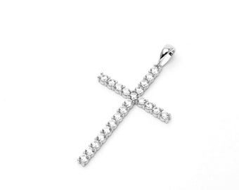 2.42ct T.W Created Diamond Cross Pendant 925 Sterling Silver / Gold Tone