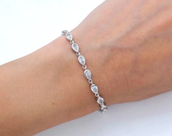 10.53 TWC Pear Cut Created Diamond 4.5mm Anklet Real Sterling Silver 925