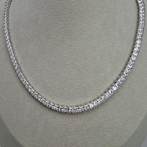 Tennis Necklace 3mm 22.50-90.90TCW Princess cut Created Diamond 925 Solid Sterling Silver Chain, for men, for women, choker