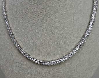 Tennis Necklace 3mm 22.50-90.90TCW Princess cut Created Diamond 925 Solid Sterling Silver Chain, for men, for women, choker