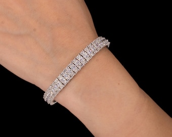 Tennis Bracelet 8mm 15.00TCW Princess Cut Created Diamond 3-rows 925 Sterling Silver