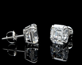 14k Gold 0.78 -6.00 ct. T.W. Asscher Created Diamond Stud Earrings Solitaire, Screw-back, Minimalist, for women, for men