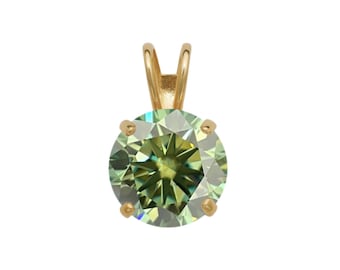 14k Gold Green Moissanite Pendant 0.25ct-2.75ct D VVS1 Diamond Brilliant Round Solitaire 14K Yellow Gold, White Gold Charm GIA certified