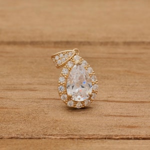 1.00CT Pear & Round Created Diamond Halo Teardrop Pendant 14k Yellow Gold Charm