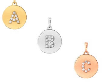 Initial Letter A-Z Pendant 13mm 14K Solid Gold Charm 0.50tcw Created Diamond