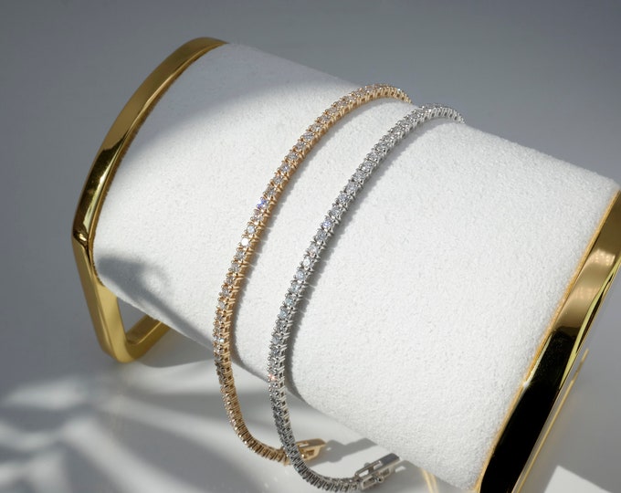 Featured listing image: Lab Grown Diamond Tennis Bracelet 1.5mm / 1.75mm / 2mm / 2.4mm 1.23-4.85TCW Round 14k Yellow / White / Rose Gold, for men, for women,wedding