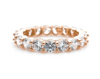 Moissanite Engagement Ring 1.00ct-3.50ct Diamond Brilliant Cut Full Eternity Band Ring Solid 14k Rose Gold, Wedding Band, Annniversary