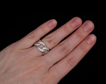 0.28TCW Round Cut Created Diamond Chain Shaped Ring 925 Sterling Silver