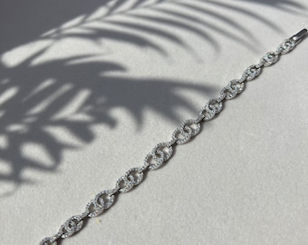 Link Cable Bracelet Round Cut Created Diamond 925 Sterling Silver