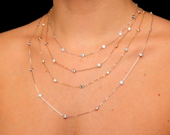 Moissanite Station Necklace 14k gold Diamond By The Yard Chain Bezel setting Solid 14K Yellow/White/Rose Gold 3.00TCW, for women, wedding
