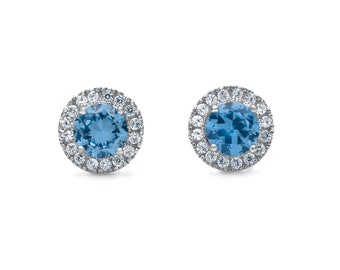 925 Sterling Silver Halo 1.00ct Round-Cut Created Diamond Gemstone Stud Earrings, Push back