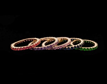 1.00ct T.W. Created Gemstone Eternity Ring 925 Sterling Silver 2mm