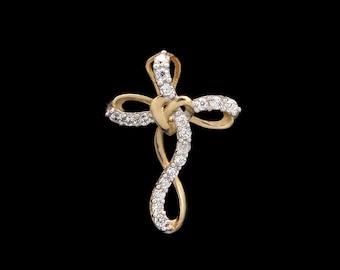 Diamond Cross Pendant 14K Yellow Gold Twisted Charm 0.10tcw Round VVS1 Simulant