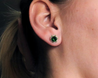 2.00CT Red Garnet Halo Marquise Ruby Created Diamond Stud Earrings 14k Yellow Gold, 14k white gold