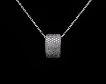 1.00ct Created Aquamarine Blue Pave Charm 925 Tone Sterling Silver Necklace 18"