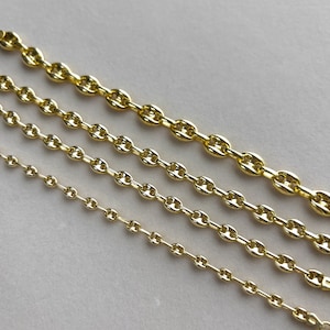 Gold Mariner Link Chain Necklace Puffed Anchor 14K Yellow Gold plated Silver 925 ALL SIZES, gift for her, gift for him