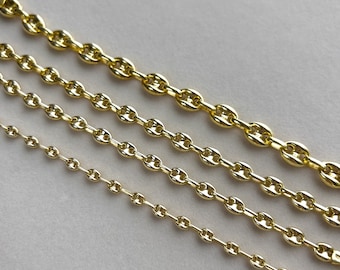 Gold Mariner Link Chain Necklace Puffed Anchor Rhodium plated Silver 925 ALL SIZES, gift for her, gift for him